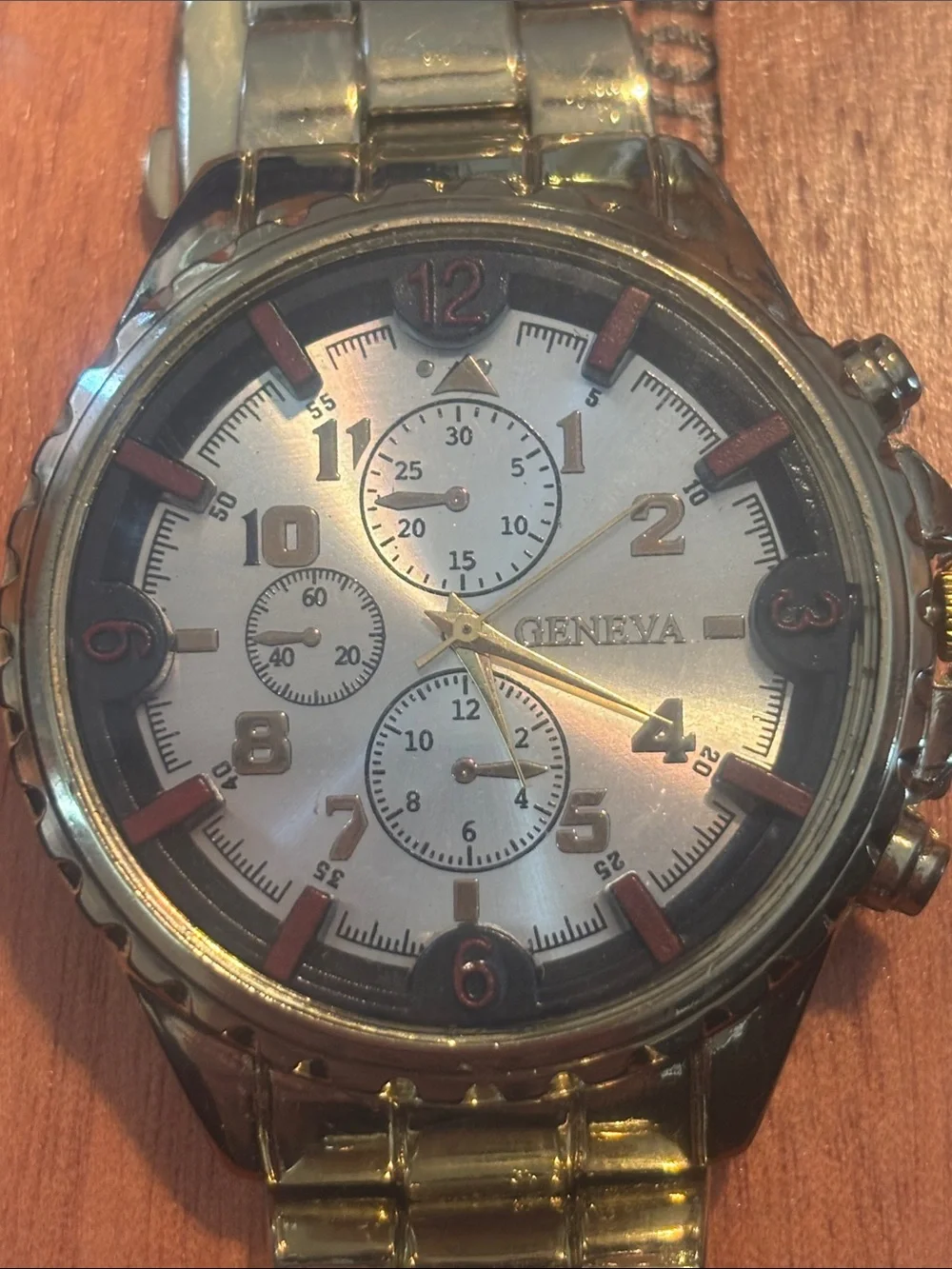 Geneva Gold-Tone Men's Wristwatch with Black Accents